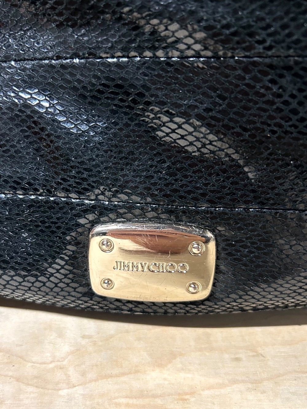 JIMMY CHOO Snake Print Patent Leather Large Hobo Shoulder Bag EUC - Picture 3 of 14